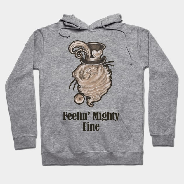 Ferret In Top Hat - Feelin Mighty Fine - Black Outlined Version Hoodie by Nat Ewert Art